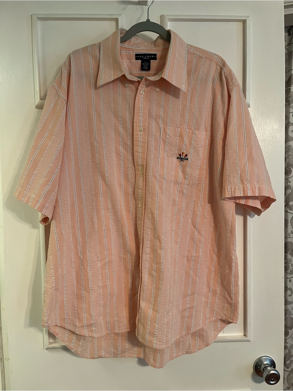Ivory Crew Classics Peach and White Striped Short Sleeve Button-Down Shirt